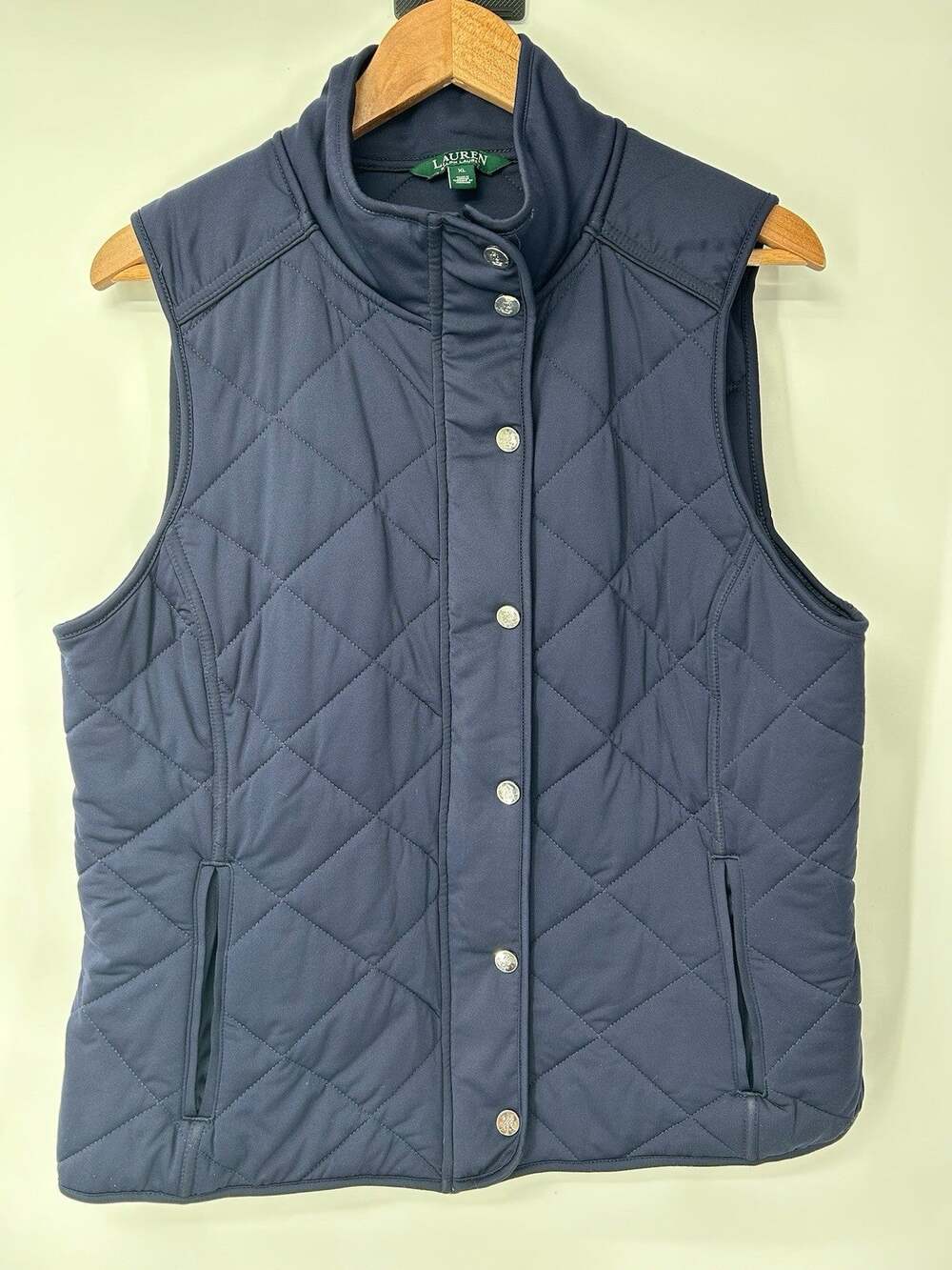 Polo Ralph Lauren Navy Blue Snap/Zip Up Quilted Vest Women’s XL Preppy Casual